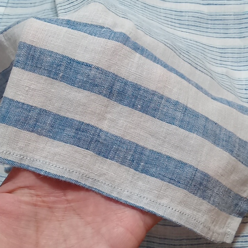Untuckit Womens LINEN VIETTI NEW Work Shirt 12 Top Blouse STRIPPED BLUE NEW - Picture 4 of 8